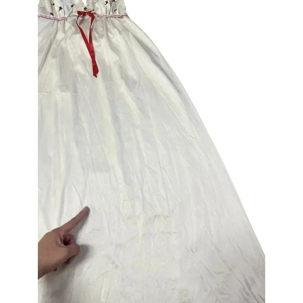 Vtg Long Nightgown Nylon Lingerie Feminine Sissy Lolita Flower Embroidered Small - Picture 15 of 16